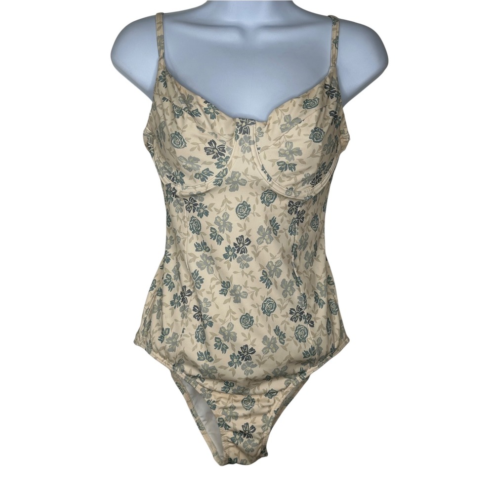 Rylee + Cru One Piece Swimsuit Large Cream Floral Underwire Blossom Swim Bathing